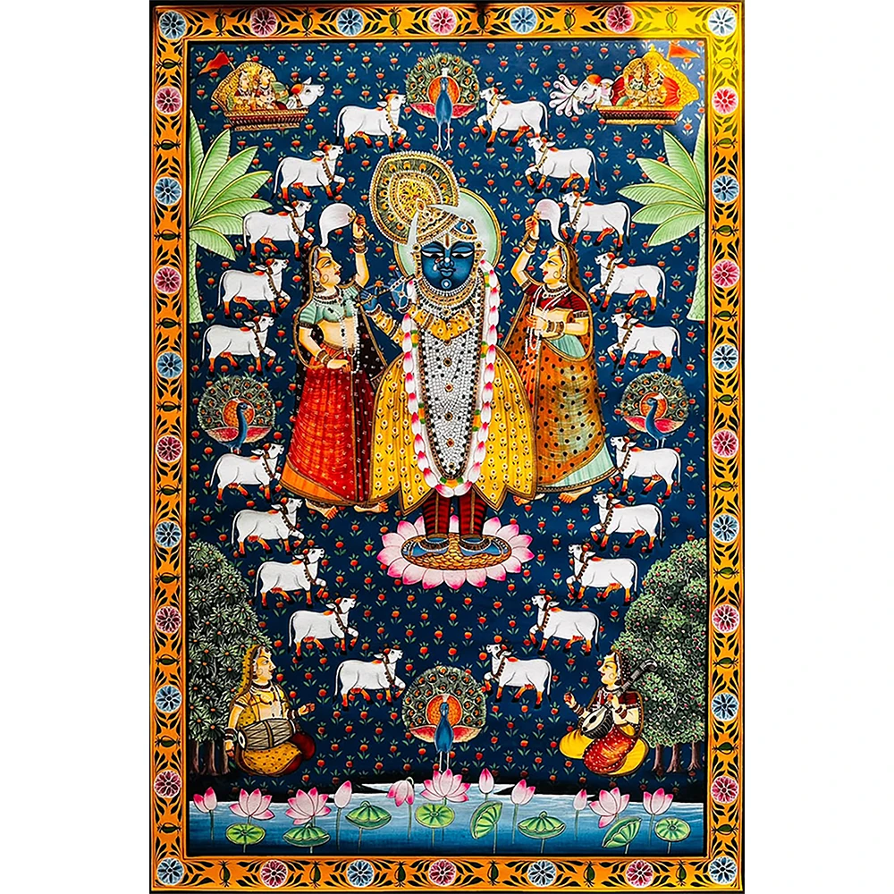 Intricate Pichhwai on canvas capturing Vrindavan’s charm